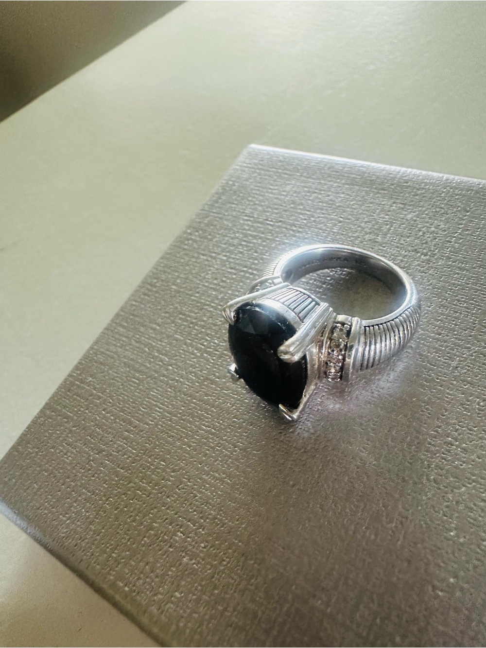 Judith Ripka Silver Ring with Black Onyx and Clear Accents